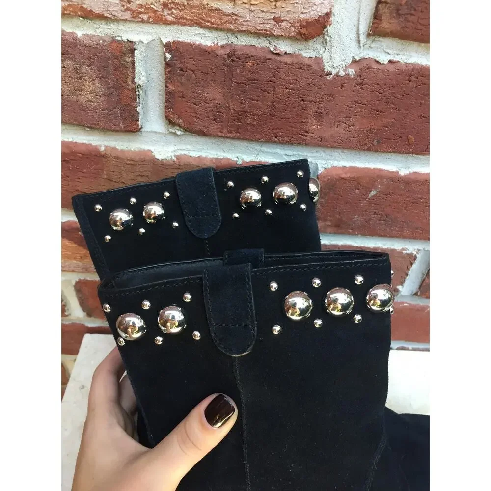 MICHAEL KORS Hayes Black Suede Studded Ankle Boots Booties 6.5 NEW